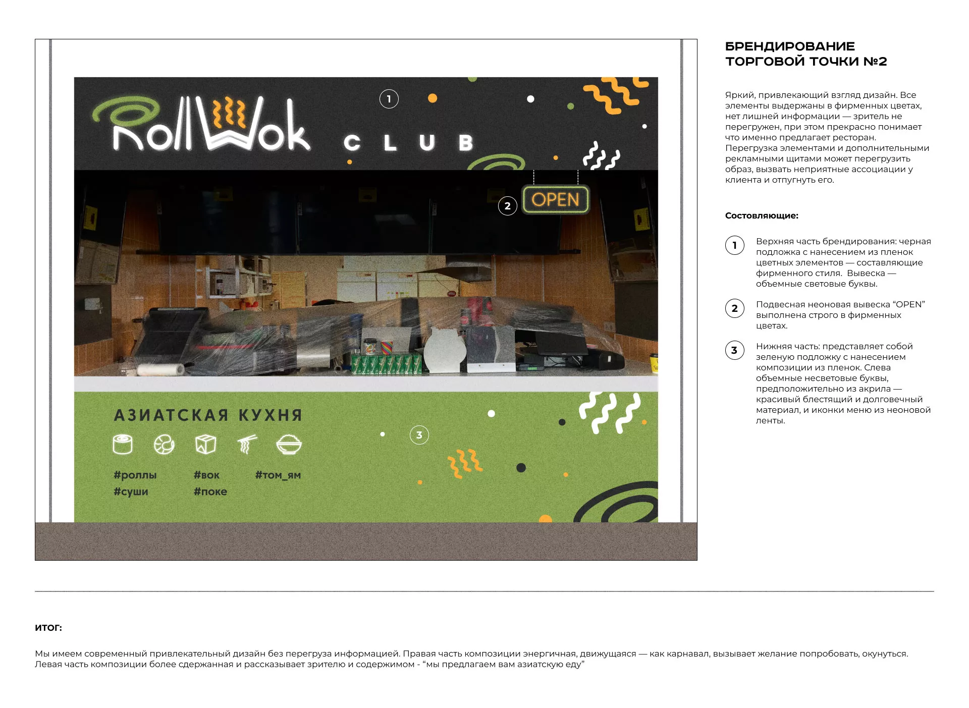 Брендирование торговых точек суши-бара «Roll Wok Club» в Люберцах